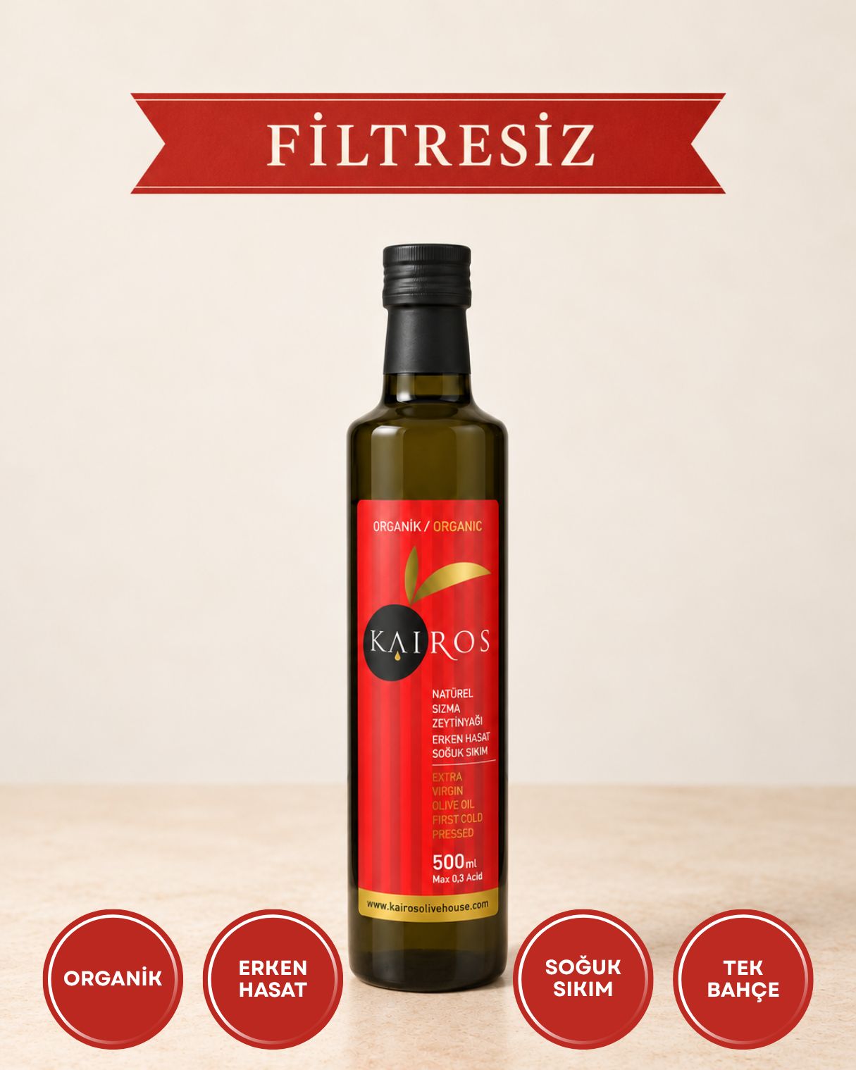 Yeni Hasat Filtresiz Naturel Sızma Zeytinyağı,Soğuk Sıkım,Erken Hasat,Organik. 500 ml